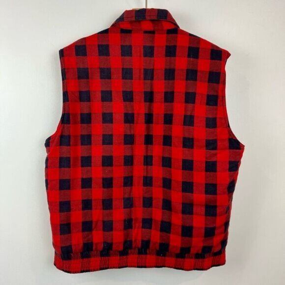 Vintage Hunters Club Men’s Large Buffalo Plaid Red Blue Full Zip Vest Jacket - Picture 7 of 13